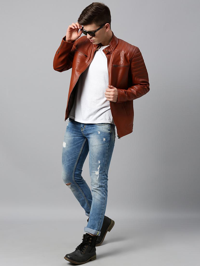 tan solid faux leather biker jacket - 17333840 - Zoom Image - 4