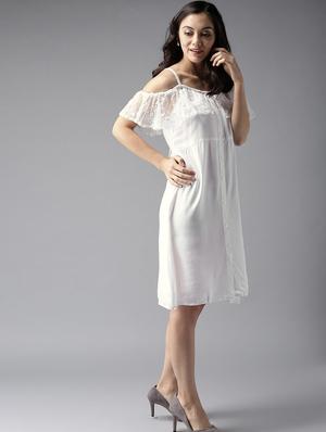 lace detail off shoulder dress - 17333848 - Standard Image - 2