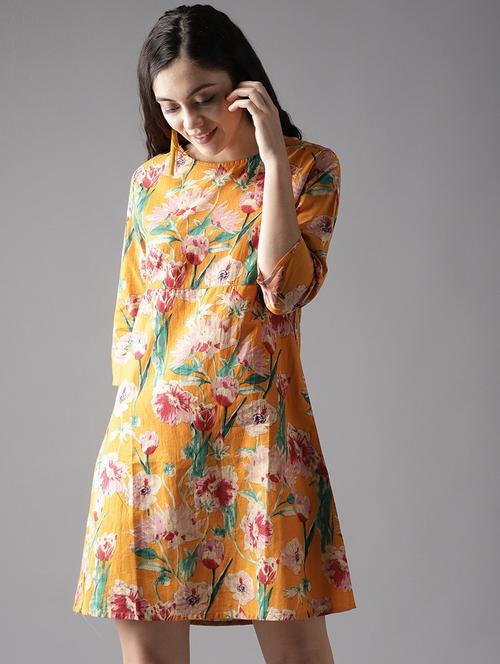 bow detail floral a-line dress - 17333850 - Standard Image - 1