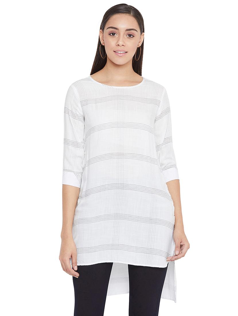 checkered high-low kurta - 17333860 - Zoom Image - 1