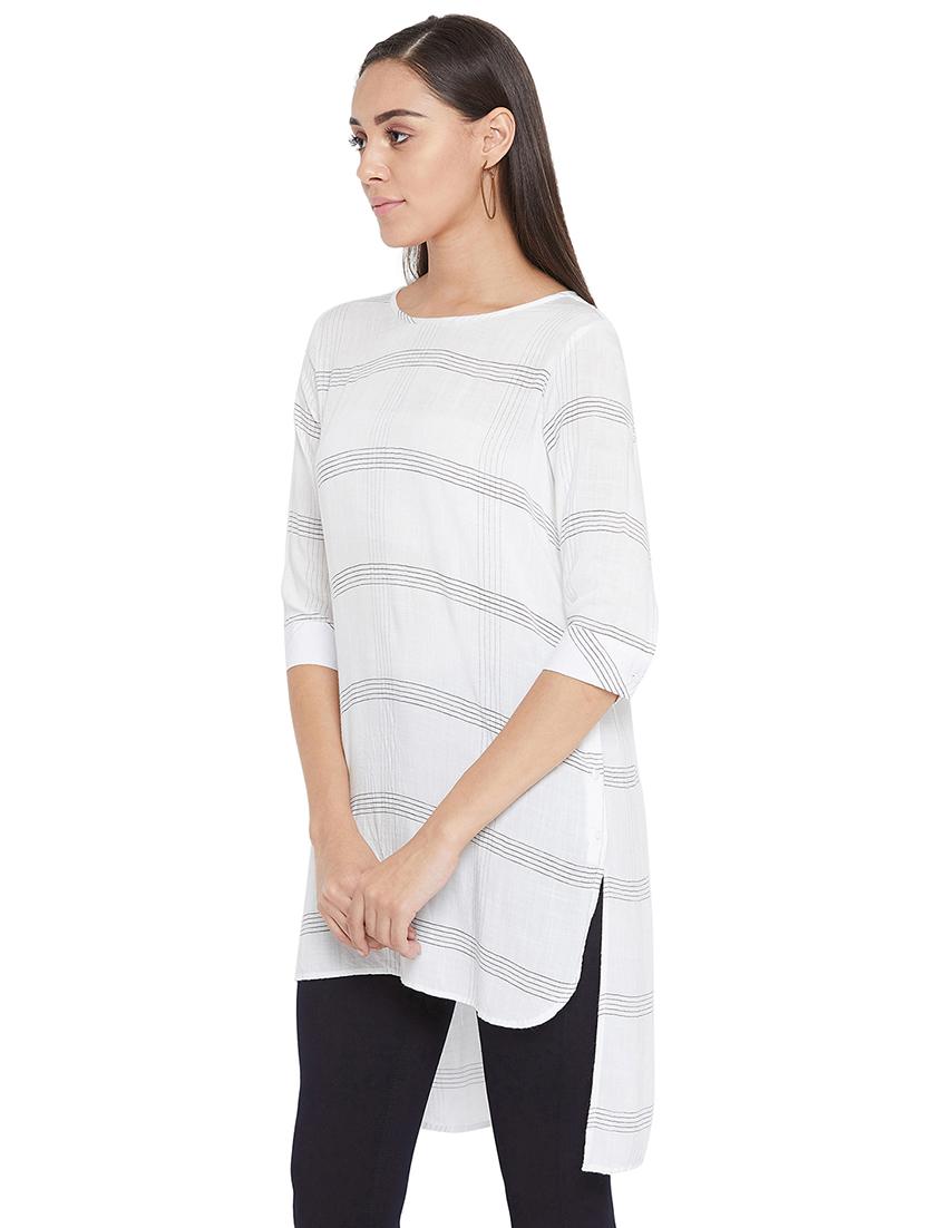 checkered high-low kurta - 17333860 - Zoom Image - 2