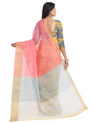 color block chanderi saree with blouse - 17333921 - Standard Image - 2