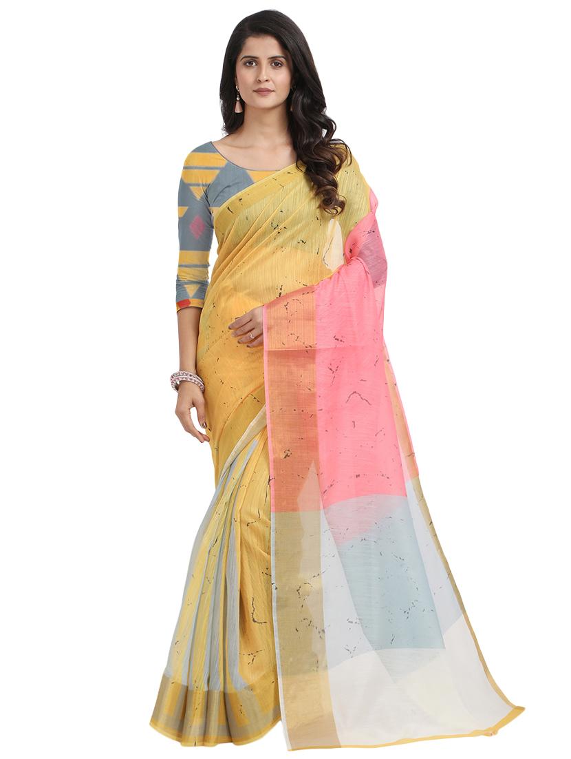 color block chanderi saree with blouse - 17333921 - Zoom Image - 1