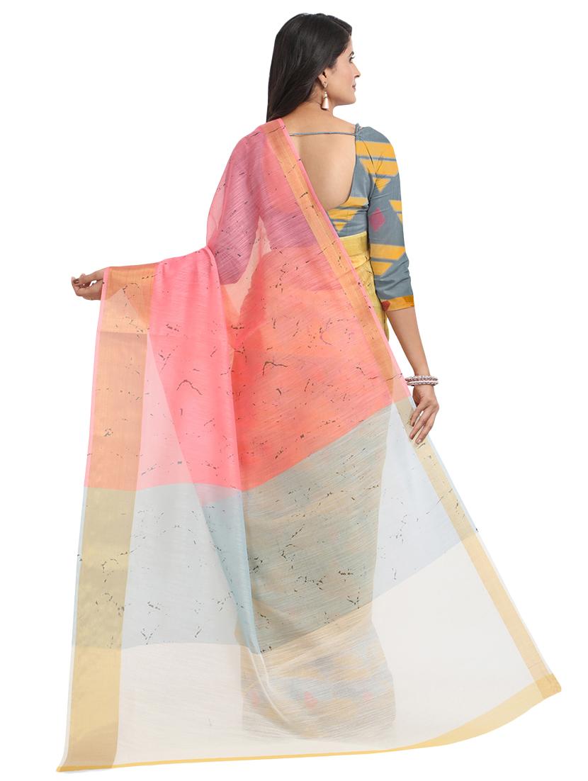 color block chanderi saree with blouse - 17333921 - Zoom Image - 2