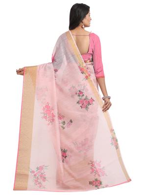 rosewater chanderi saree with blouse - 17333928 - Standard Image - 2