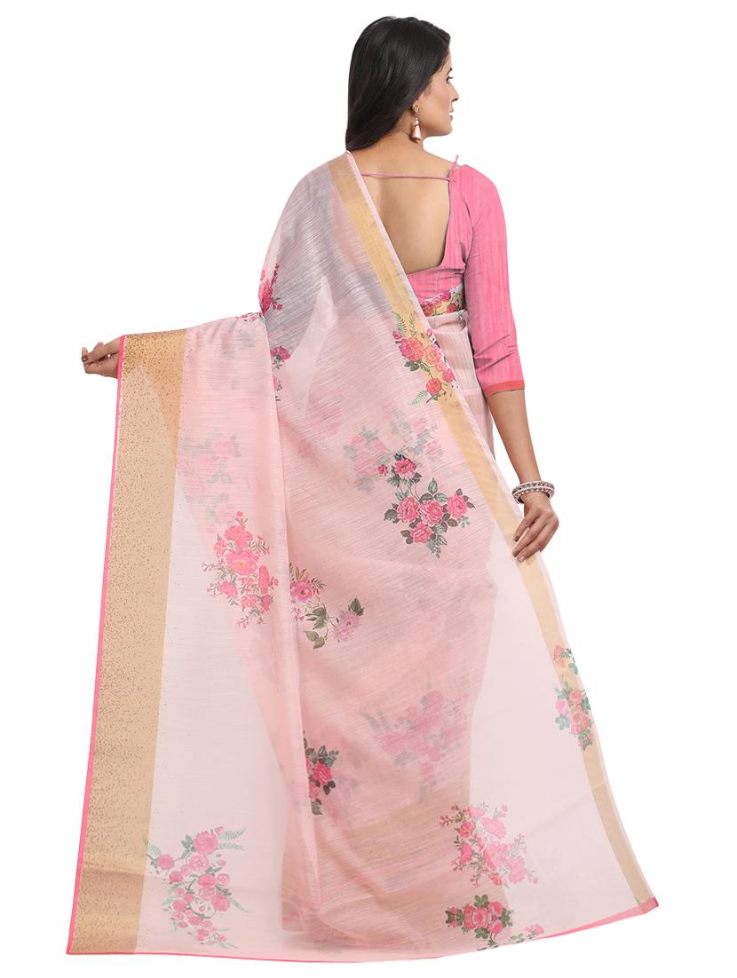 rosewater chanderi saree with blouse - 17333928 - Zoom Image - 2