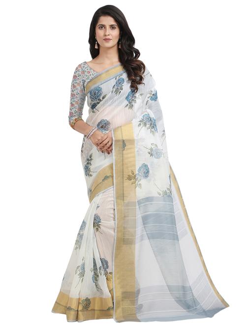 floral chanderi saree with blouse - 17333932 - Very Small Image - 1