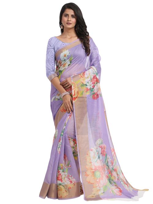 floral chanderi saree with blouse - 17333940 - Very Small Image - 1