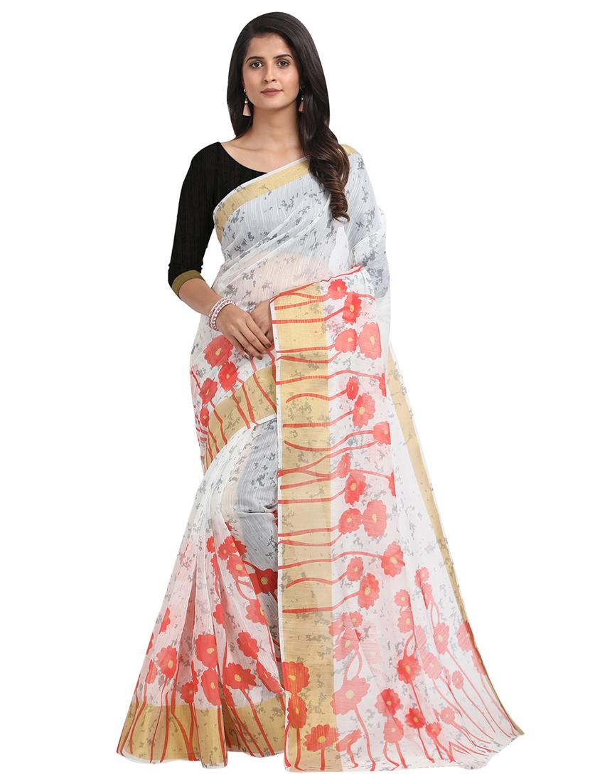 floral chanderi saree with blouse - 17333948 - Zoom Image - 1