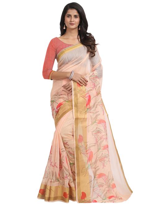 floral chanderi saree with blouse - 17333949 - Standard Image - 1