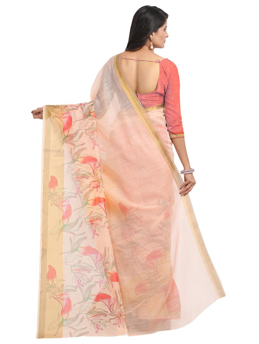 floral chanderi saree with blouse - 17333949 - Zoom Image - 2