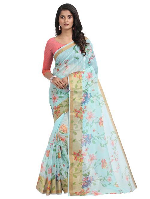 floral chanderi saree with blouse - 17333950 - Very Small Image - 1
