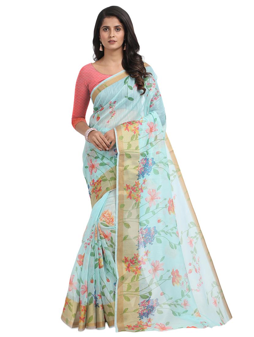 floral chanderi saree with blouse - 17333950 - Zoom Image - 1