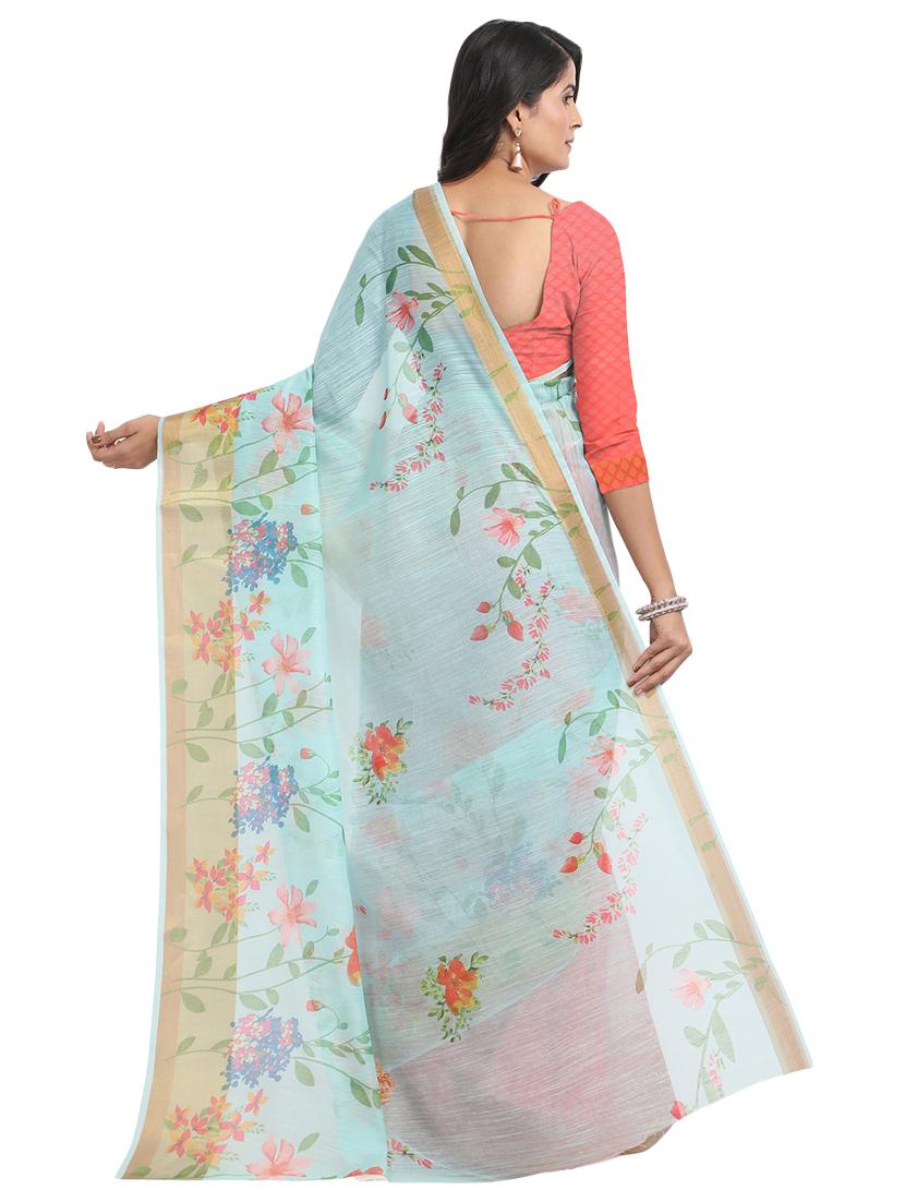 floral chanderi saree with blouse - 17333950 - Zoom Image - 2
