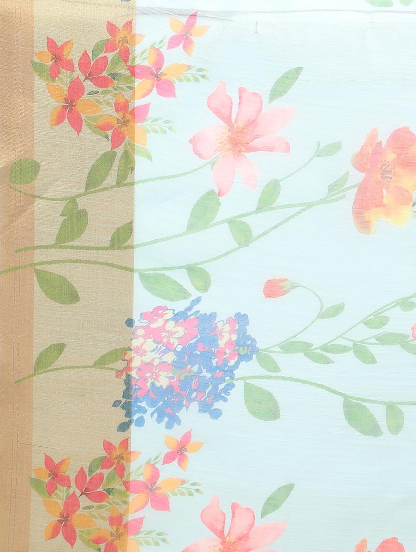 floral chanderi saree with blouse - 17333950 - Zoom Image - 4