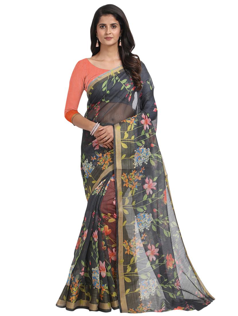 floral chanderi saree with blouse - 17333951 - Zoom Image - 1