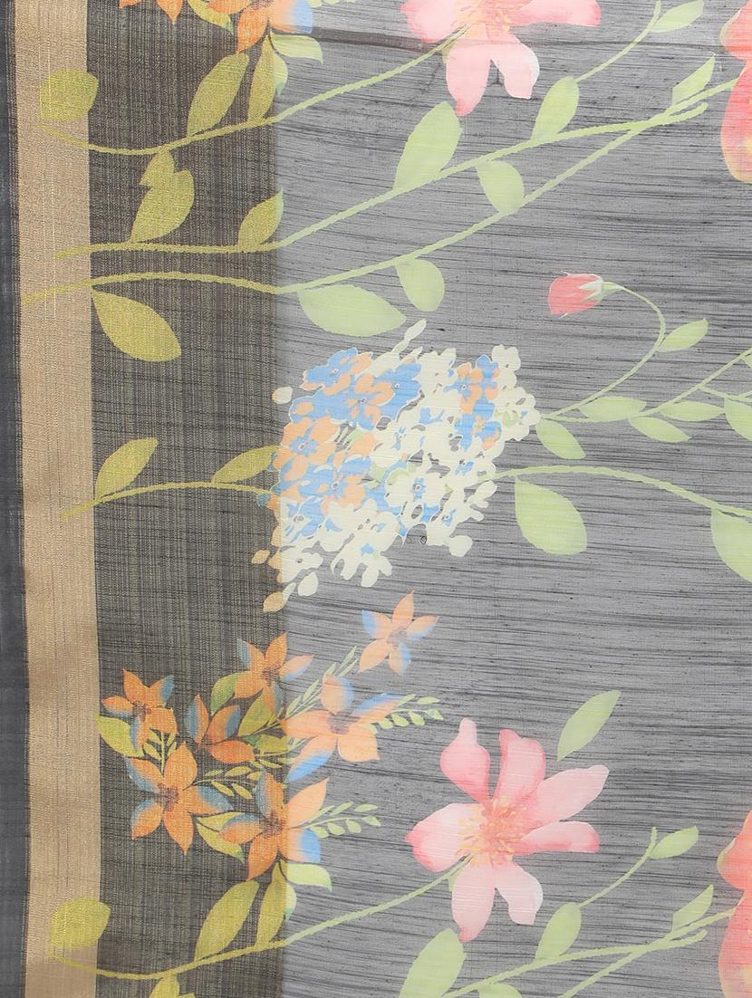 floral chanderi saree with blouse - 17333951 - Zoom Image - 4
