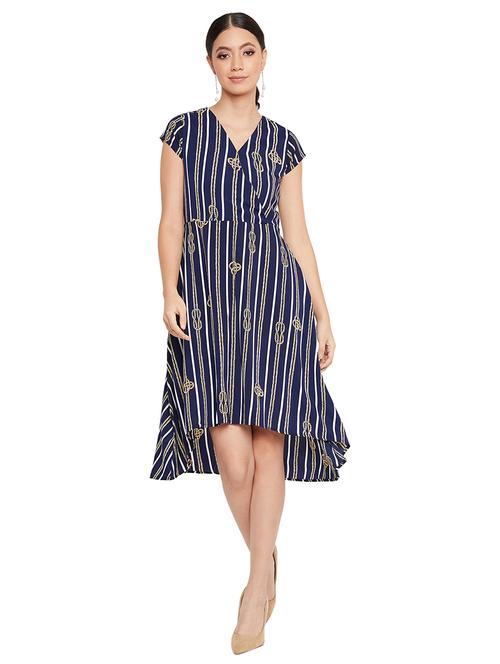 v-neck striped fit & flare dress - 17334035 - Standard Image - 1