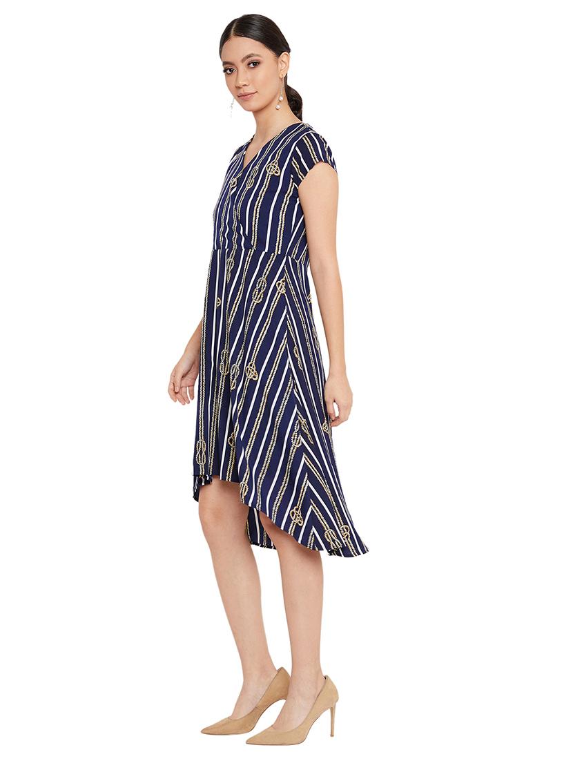 v-neck striped fit & flare dress - 17334035 - Zoom Image - 2