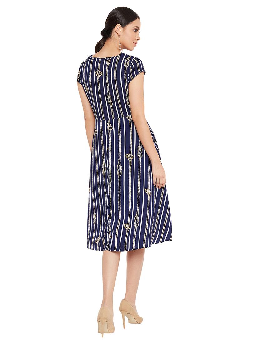 v-neck striped fit & flare dress - 17334035 - Zoom Image - 3