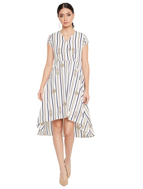 v-neck striped fit & flare dress - 17334036 - Standard Image - 1