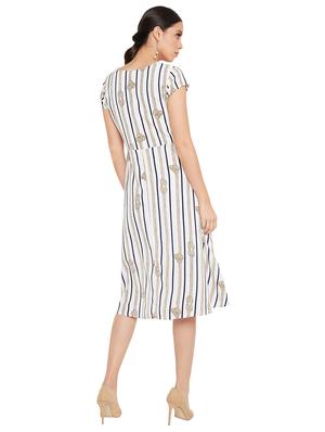 v-neck striped fit & flare dress - 17334036 - Standard Image - 3