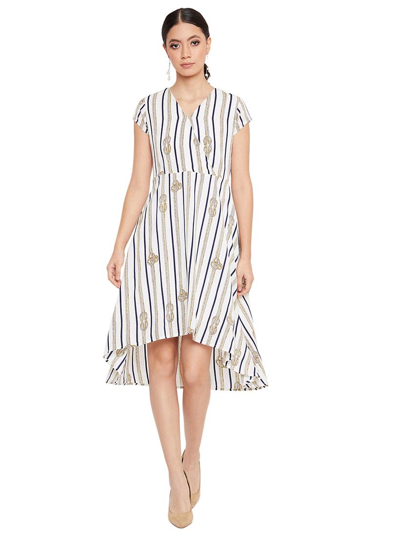 v-neck striped fit & flare dress - 17334036 - Zoom Image - 1