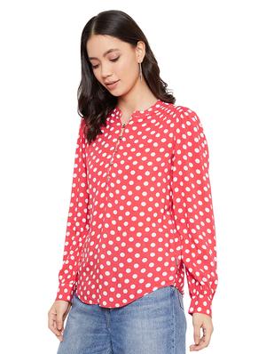 mandarin neck polka dot top - 17334048 - Standard Image - 2