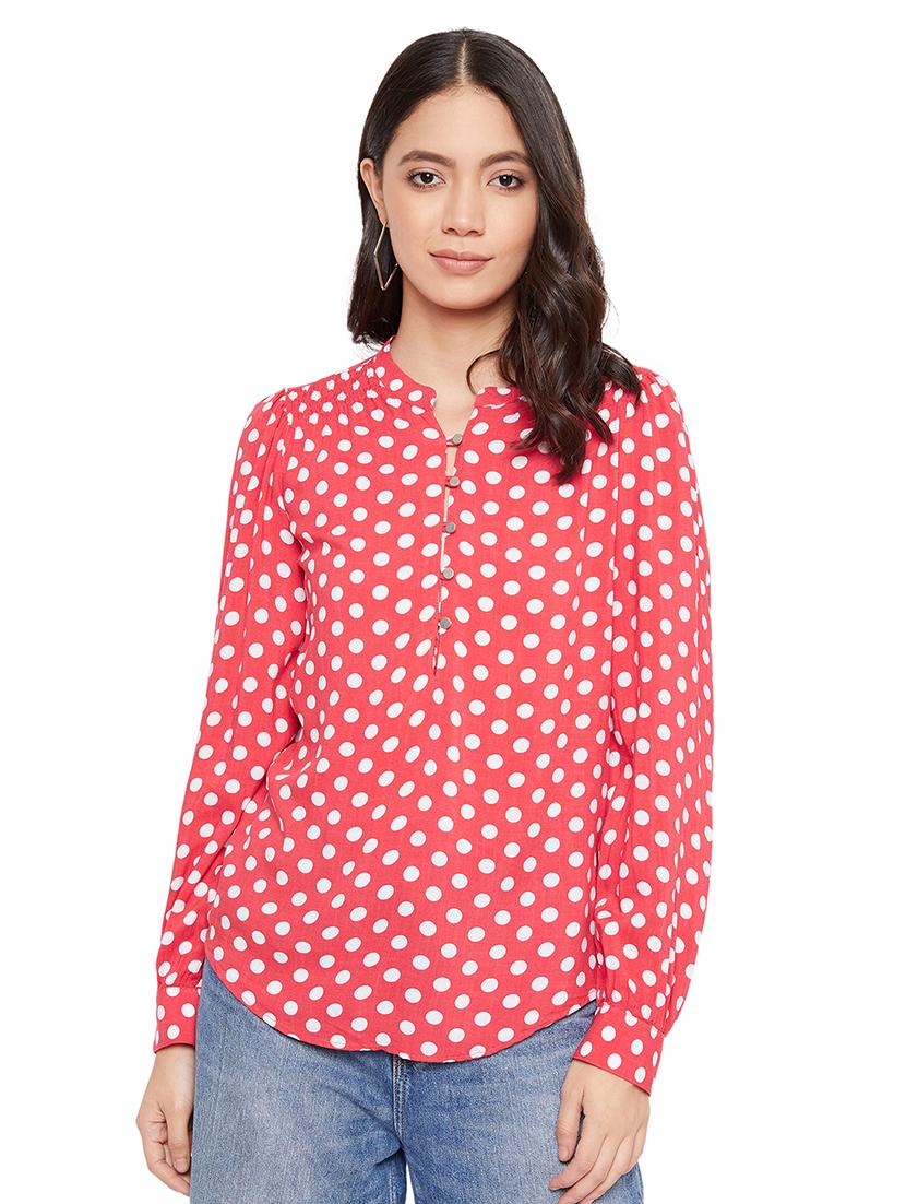 mandarin neck polka dot top - 17334048 - Zoom Image - 1