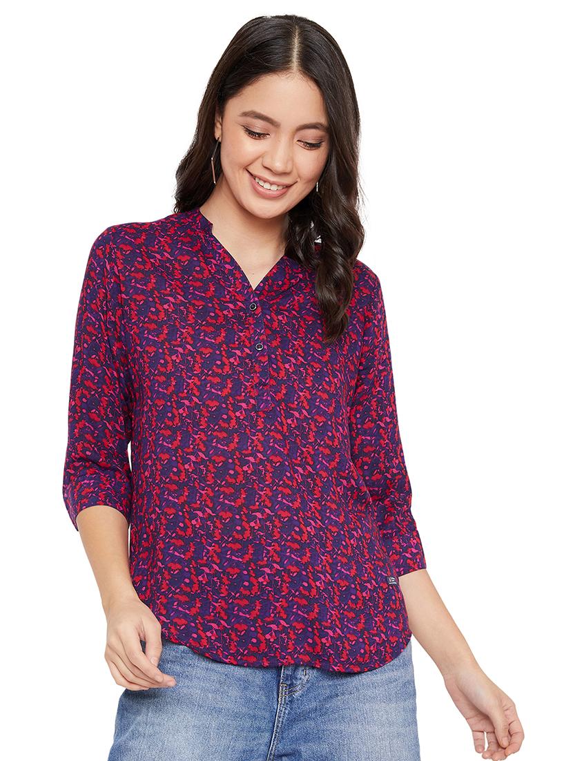 mandarin neck printed top - 17334052 - Zoom Image - 1