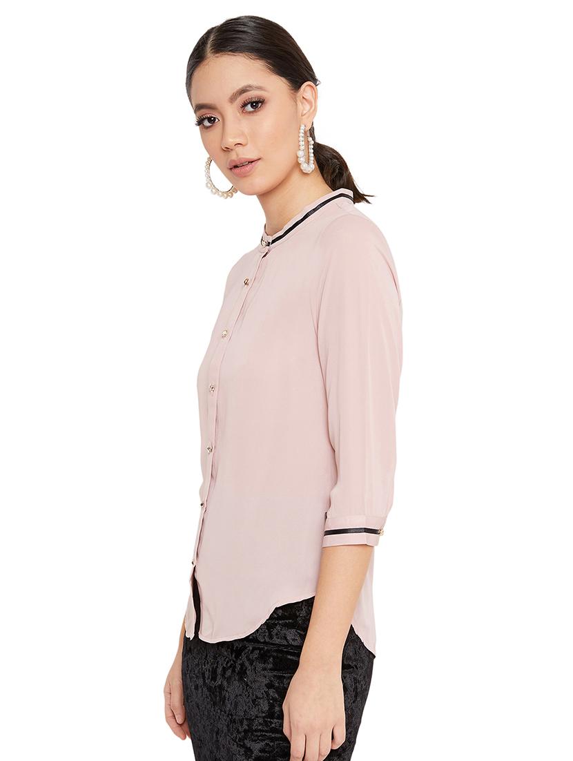 contrast piped curved hem shirt - 17334061 - Zoom Image - 2