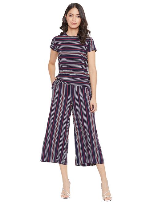 round neck striped top with palazzo set - 17334071 - Standard Image - 1