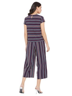 round neck striped top with palazzo set - 17334071 - Standard Image - 3