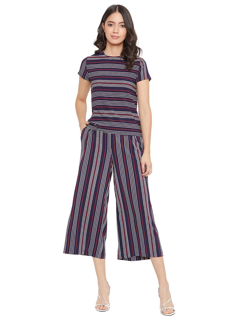 round neck striped top with palazzo set - 17334071 - Zoom Image - 1