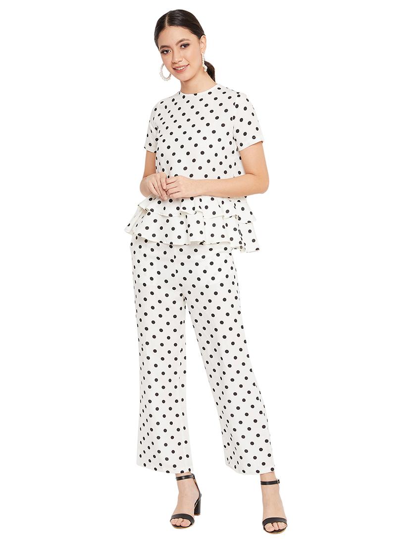 round neck polka dot top with trouser set - 17334073 - Zoom Image - 1