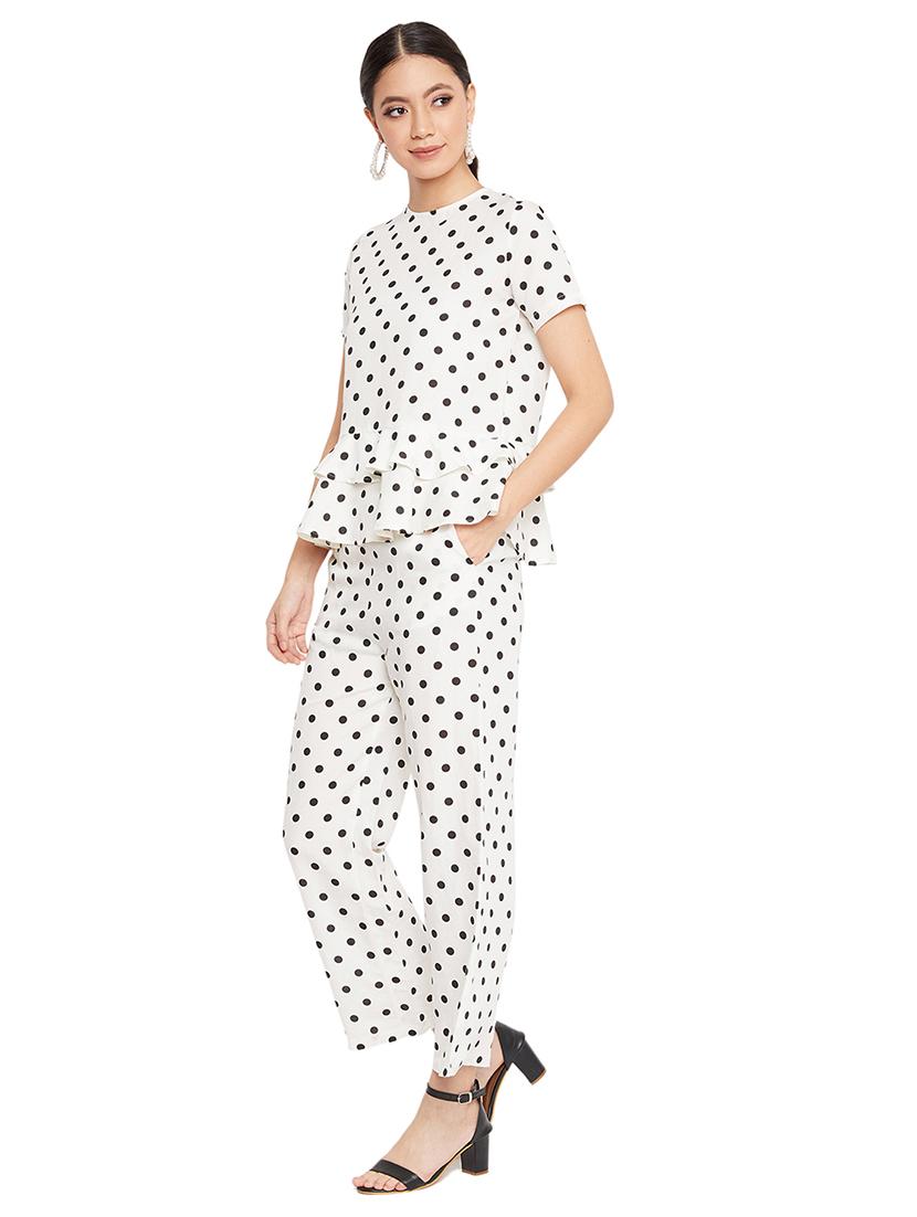 round neck polka dot top with trouser set - 17334073 - Zoom Image - 2