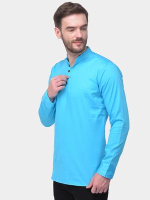light blue solid dupion short kurta - 17334078 - Standard Image - 2