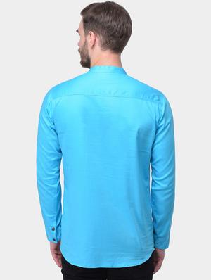 light blue solid dupion short kurta - 17334078 - Standard Image - 3