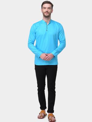 light blue solid dupion short kurta - 17334078 - Standard Image - 4