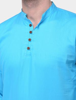light blue solid dupion short kurta - 17334078 - Standard Image - 5