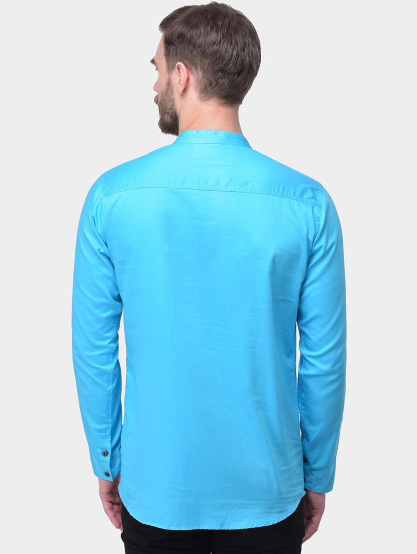 light blue solid dupion short kurta - 17334078 - Zoom Image - 3