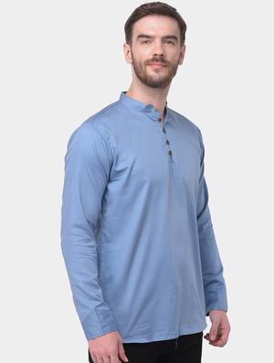 blue solid dupion short kurta - 17334080 - Standard Image - 2