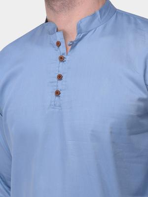 blue solid dupion short kurta - 17334080 - Standard Image - 4