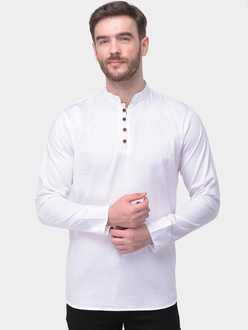 white solid dupion short kurta - 17334081 - Zoom Image - 1