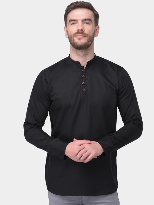 black solid dupion short kurta - 17334084 - Standard Image - 1