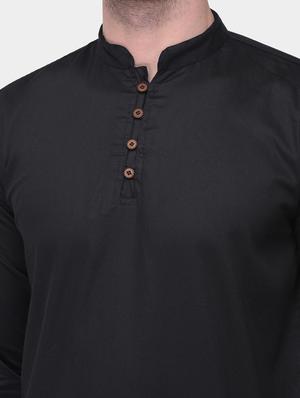 black solid dupion short kurta - 17334084 - Standard Image - 4