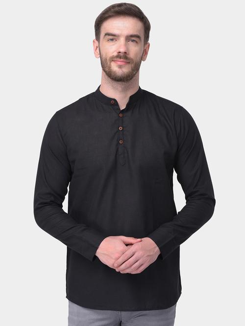 black solid dupion short kurta - 17334085 - Standard Image - 1