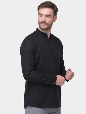 black solid dupion short kurta - 17334085 - Standard Image - 2