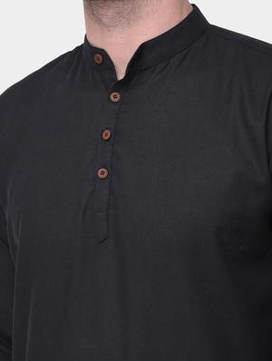 black solid dupion short kurta - 17334085 - Standard Image - 4