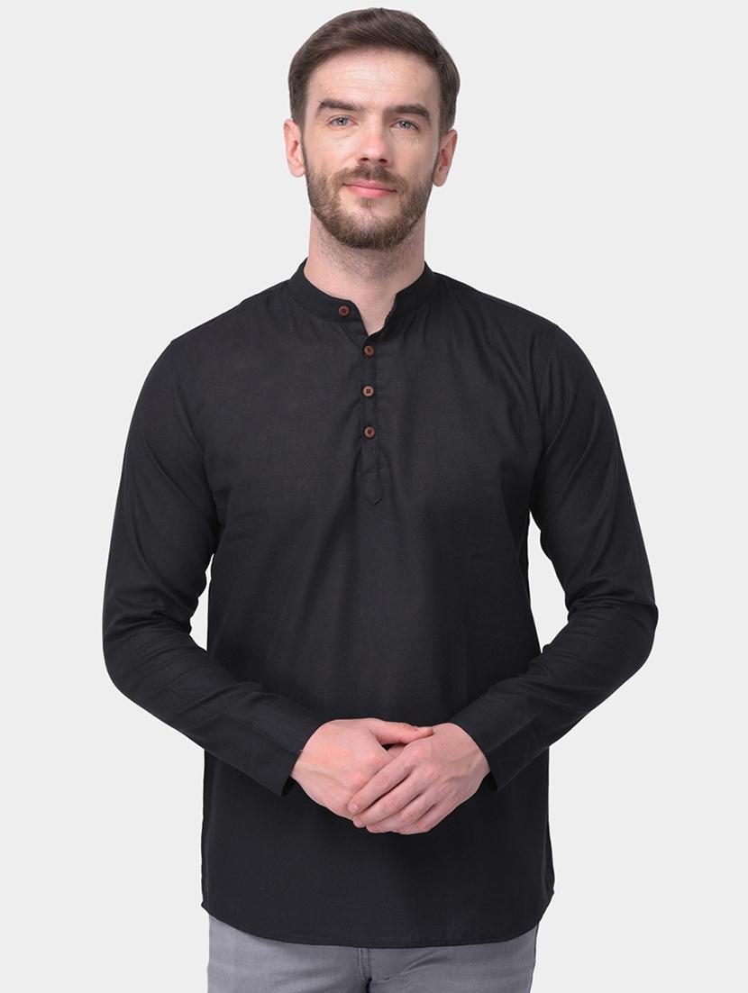black solid dupion short kurta - 17334085 - Zoom Image - 1